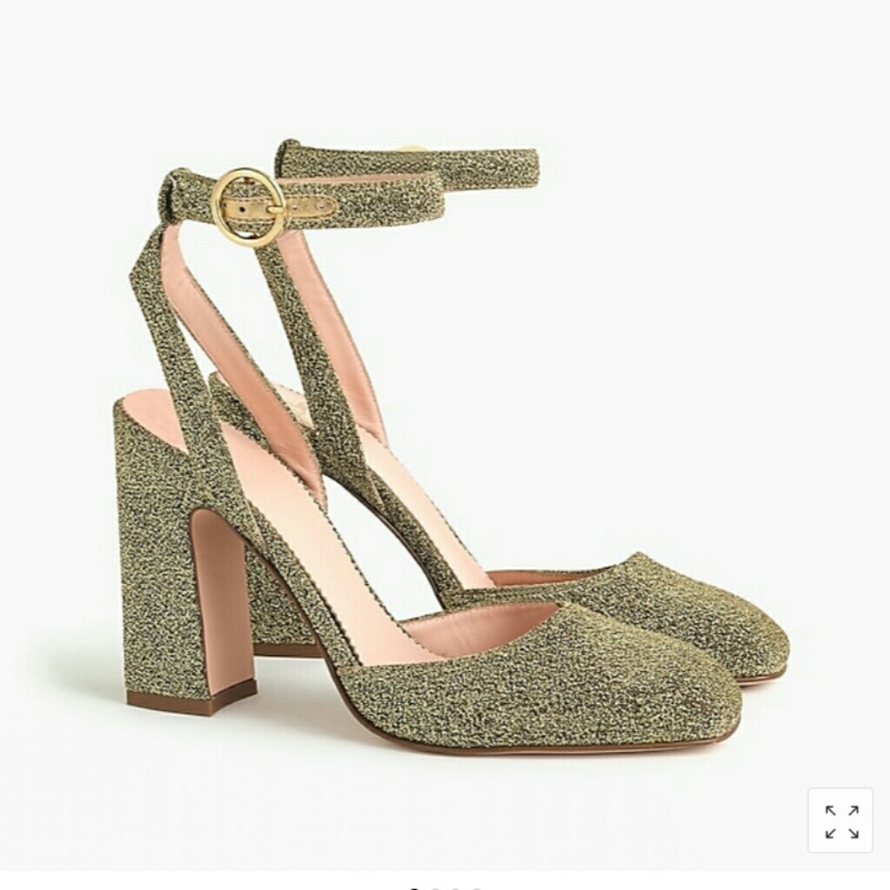 J. Crew Harlow Ankle Strap Pump in Gold Lurex NWOT